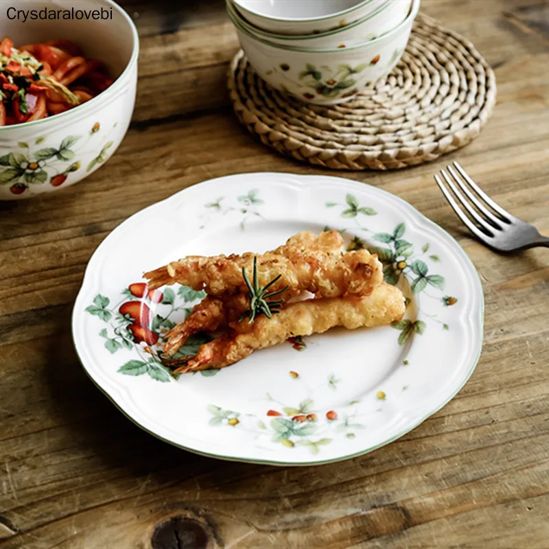 Ретро клубника тарелка крем керамическая овальная Тарелка Глубокая миски для