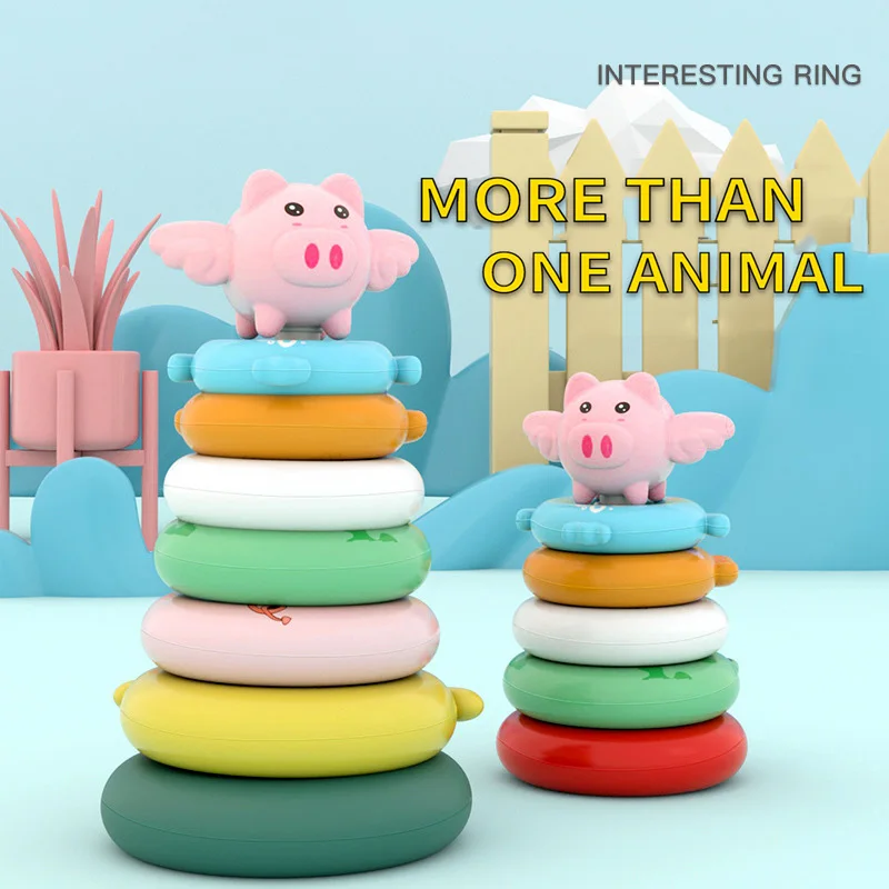 

Children's Stacking Educational Toys Rainbow Tower Ring Size Cognition Cute Cartoon Year-old Baby Infant Early Education Toys
