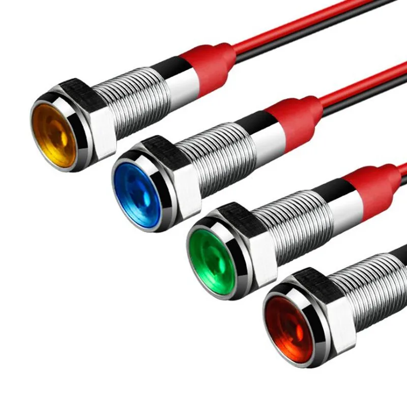 6mm 8mm 10mm 12mm LED Metal Indicator light waterproof Signal lamp with wire 3V 5V 6V 12V 24V 220v red yellow blue green white |