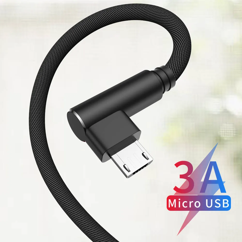 Micro USB кабель 90 градусов налокотник нейлон MUSTTRUE 1 м 2 3 быстрое зарядное устройство