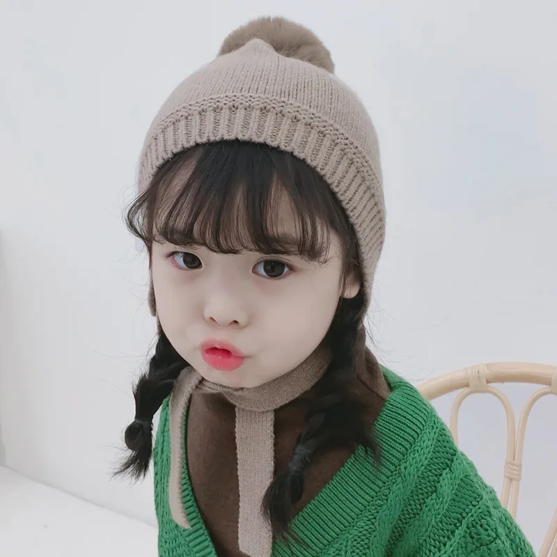 Зимние милые вязаные шапки с помпонами для девочек Детские теплые плотные
