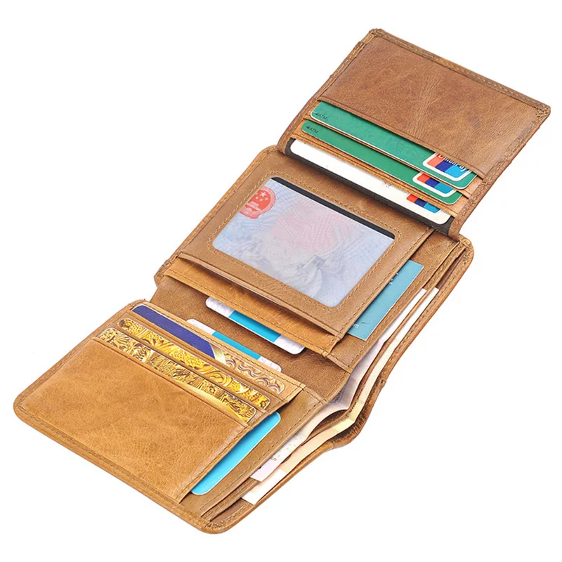 

Genuine Leather Men Short Trifold Wallet Multi Slots Credit Card Holders Male Clutch Wallets Vintage Leather Purse Money Bags