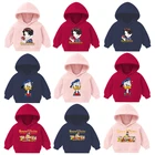 Модный костюм Дональда Дак с принтом для мальчиков и девочек, детские белосенние толстовки с капюшоном, пальто на молнии, детская одежда для мальчиков