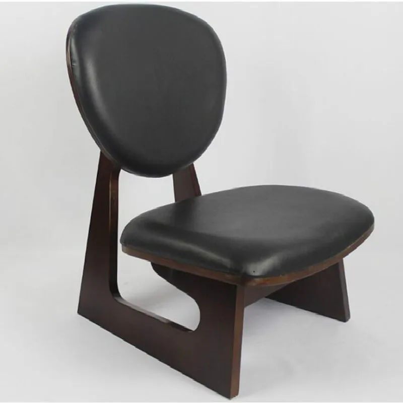

Japanese Style Low Chair Wood Material Stool Mahogany Finish Living Room Furniture Leisure Meditation Seat Leather Cushion