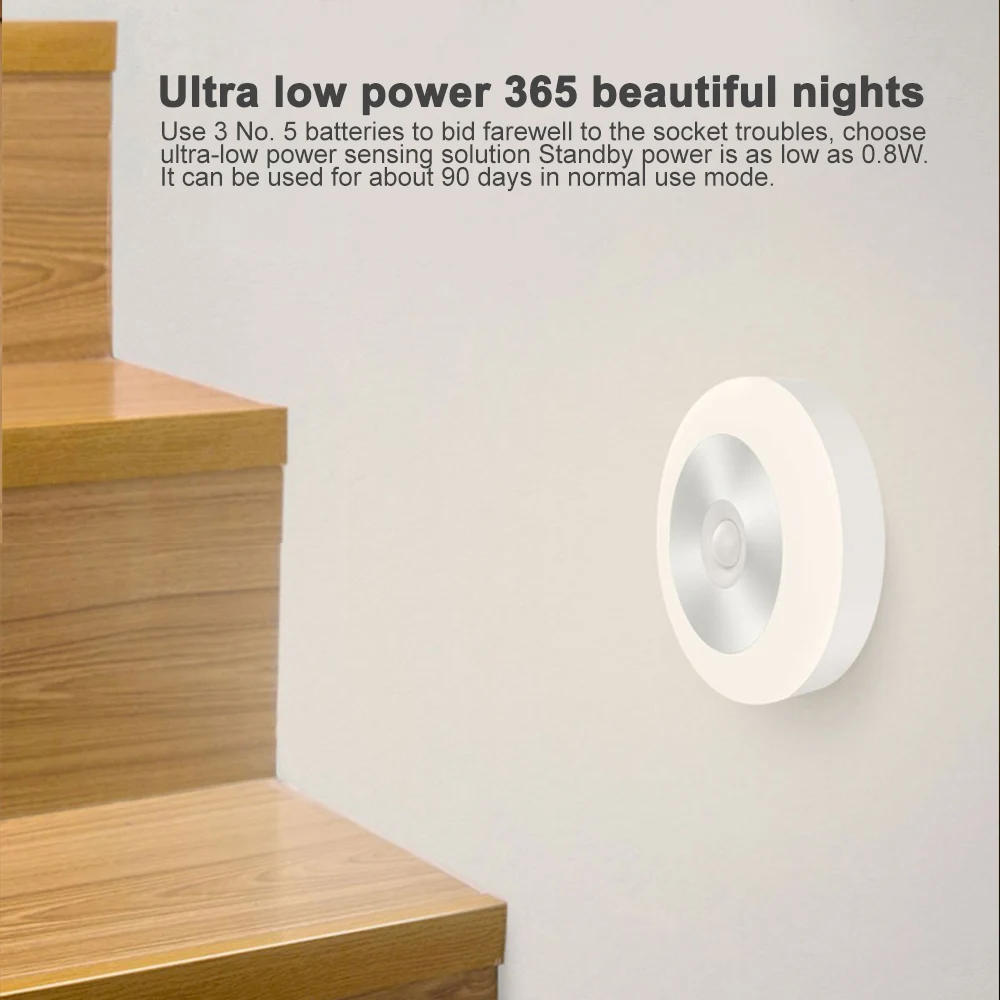 Теплый белый/белый Перезаряжаемый/на батарейках светодиодный ночник датчик