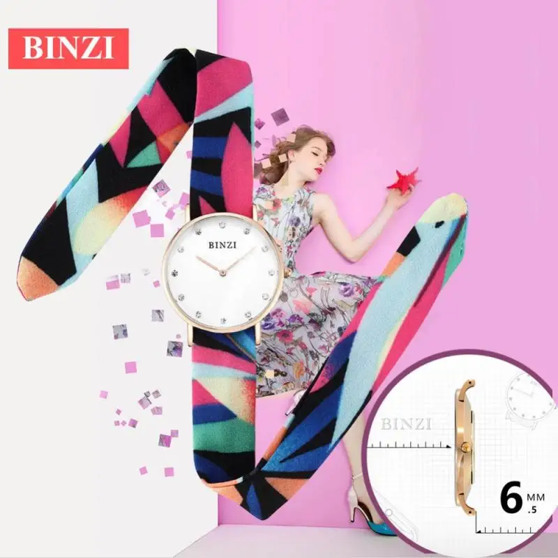 Модные креативные женские часы из шелковой ленты ультратонкие комплекты с