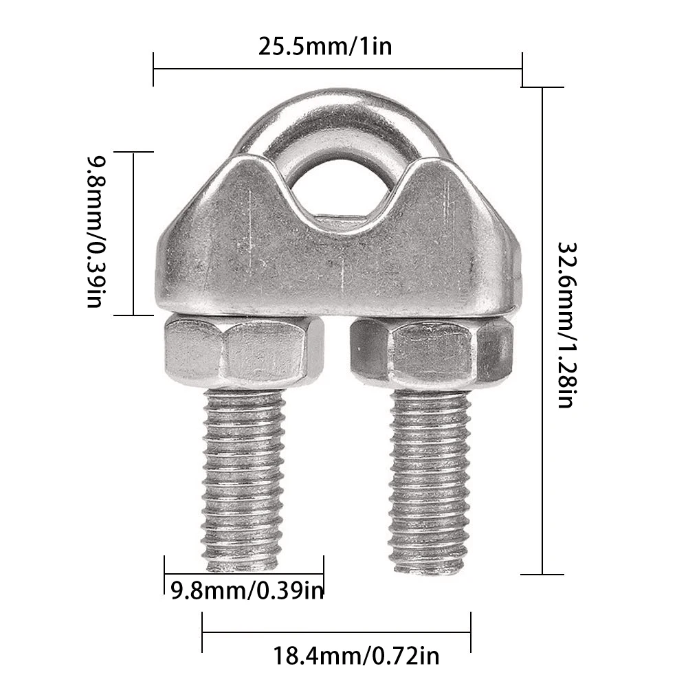 

10pcs Silver Wire Rope Clip Cable Clamp U Bolt Saddle Clamp M6 304 Stainless Steel Cable Fastener for Rigging Boats Cables