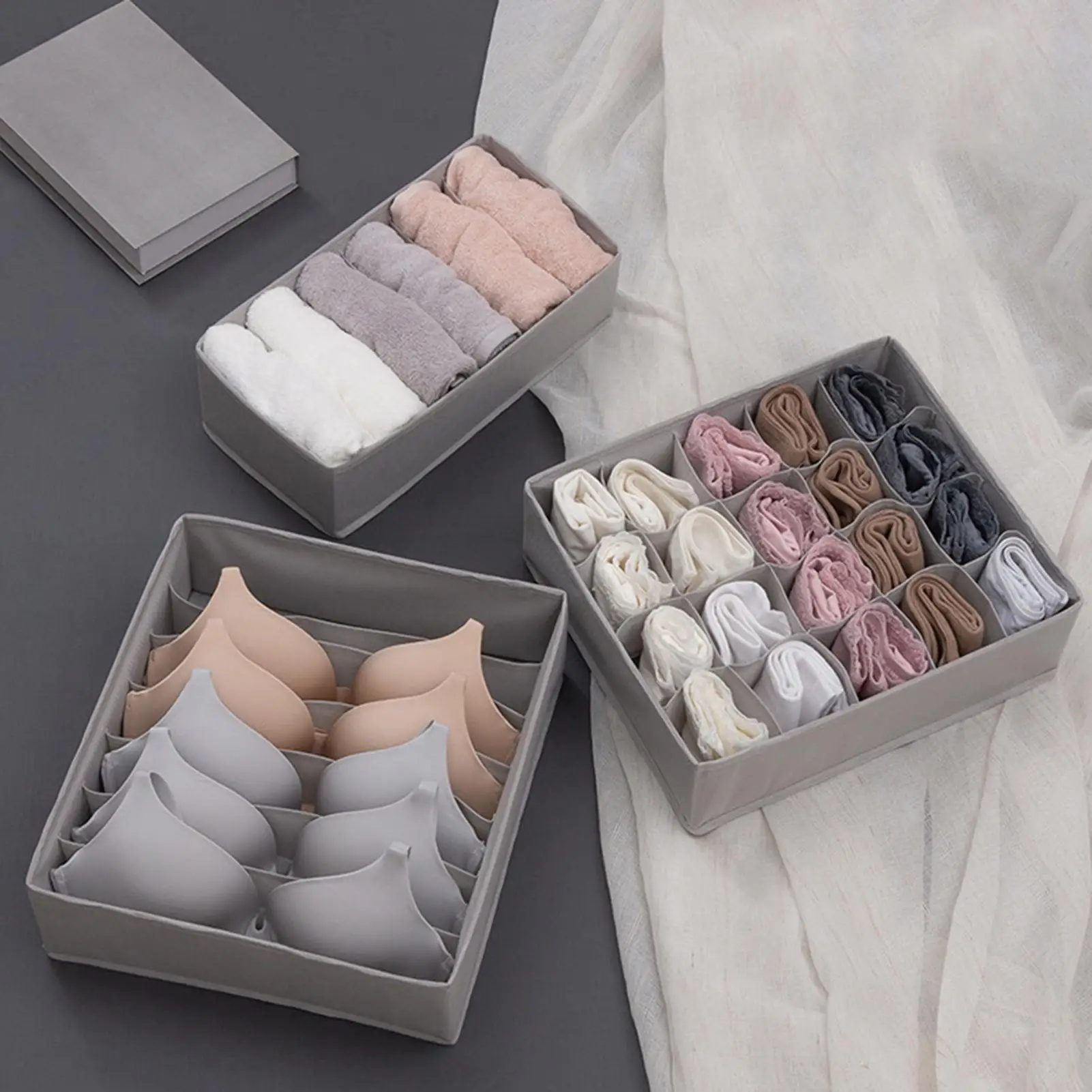 

3Pcs Non-woven fabric storage box, folding storage box Home Houseware Underwear Socks Organizer Drawer Divider Storage Box Case