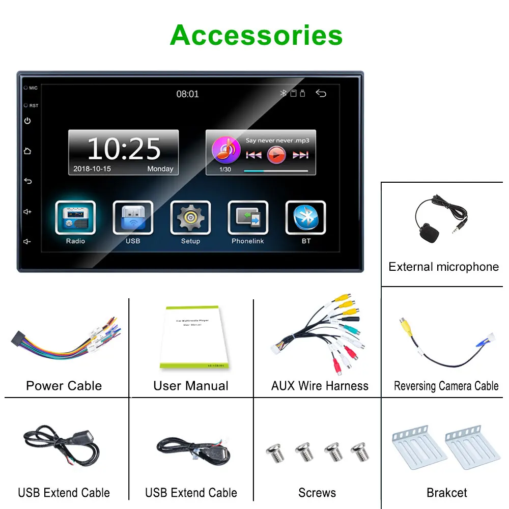 

Podofo 2 Din Carplay, 7- , HD, MP5, , USB, Aux
