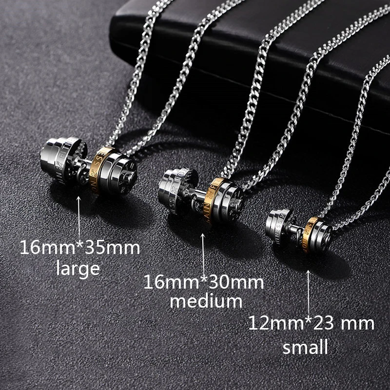 

oulai777 barbell pendant necklace men stainless steel fitness sports gold chain necklace gifts male accessories steel pendant