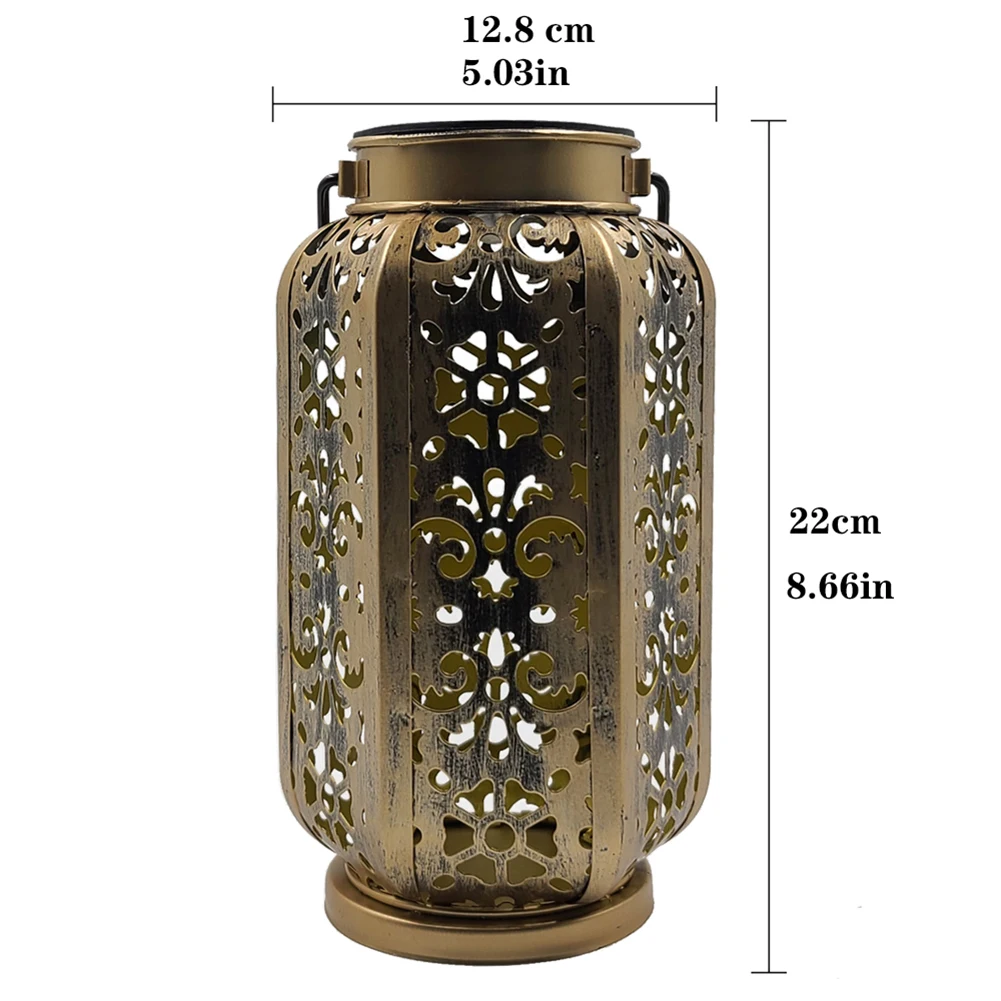 

LED Solar Lantern Wrought Iron Hollow Hanging Projection Lights Portable Light for Household Outdoor Courtyard Ornament