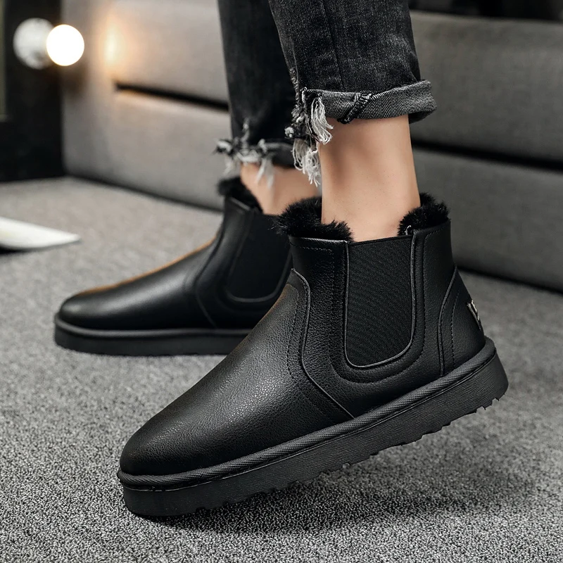 Мужские Зимние ботильоны зимние ботинки из флока теплые мужские