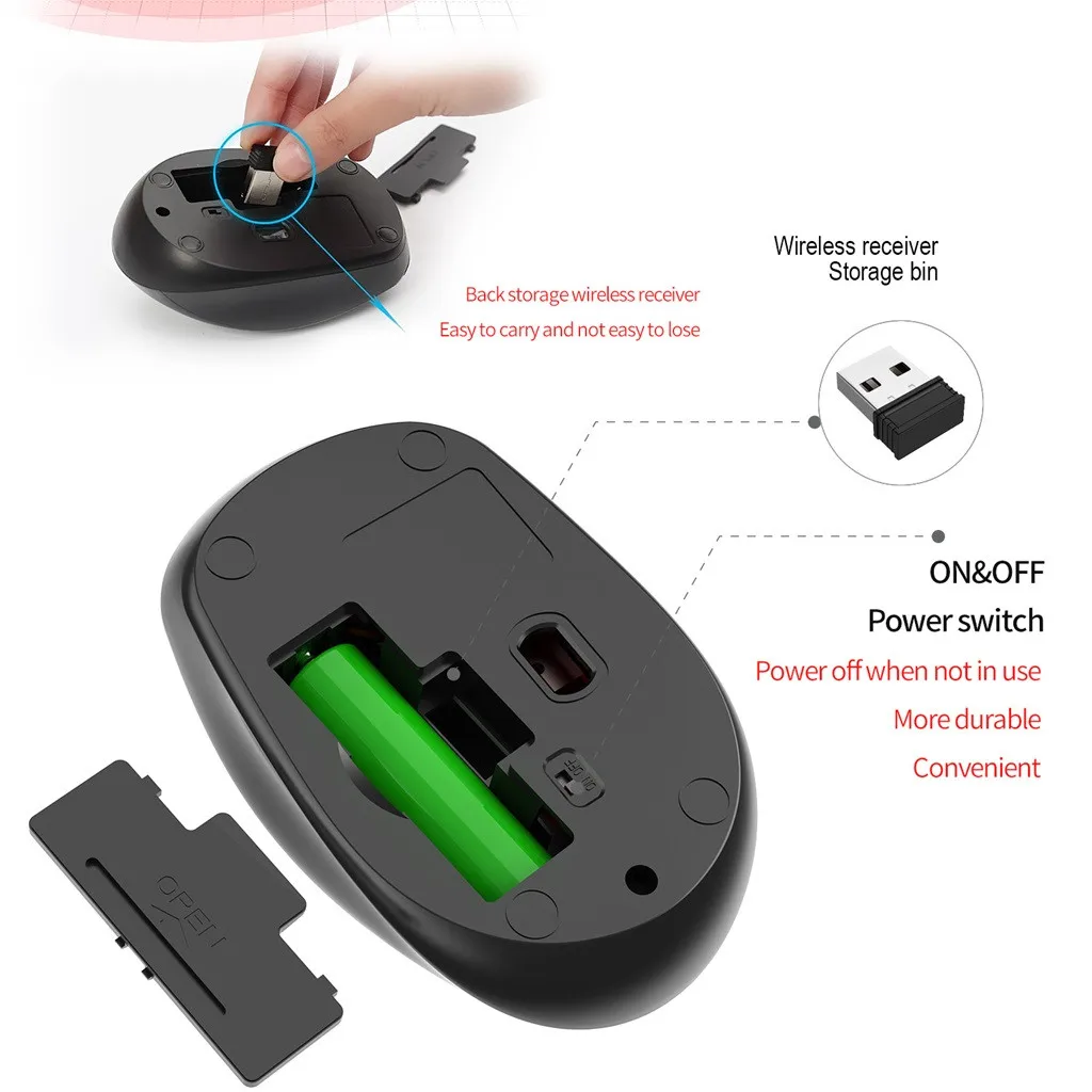 Беспроводная мышь 2 4G Компьютерная Bluetooth Бесшумная ПК Mause перезаряжаемая