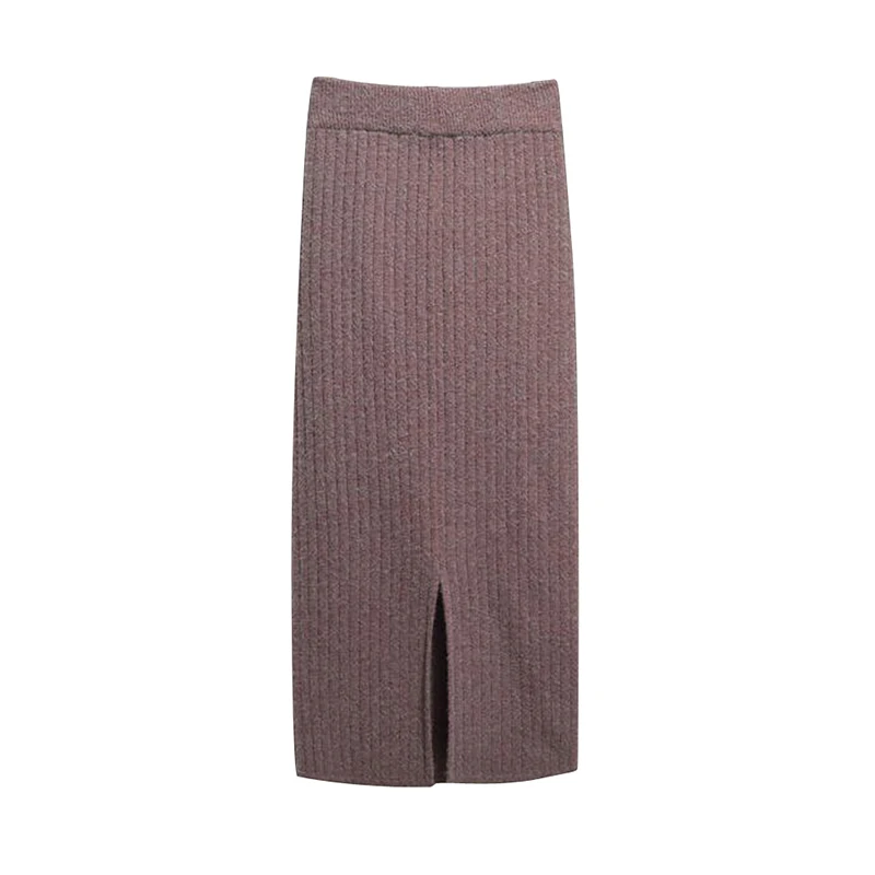 

Winter Vintage Women Thick Knitted Sweater Skirt High Waist Split Pencil Hip Package Step Bodycon Skirts Work Wear