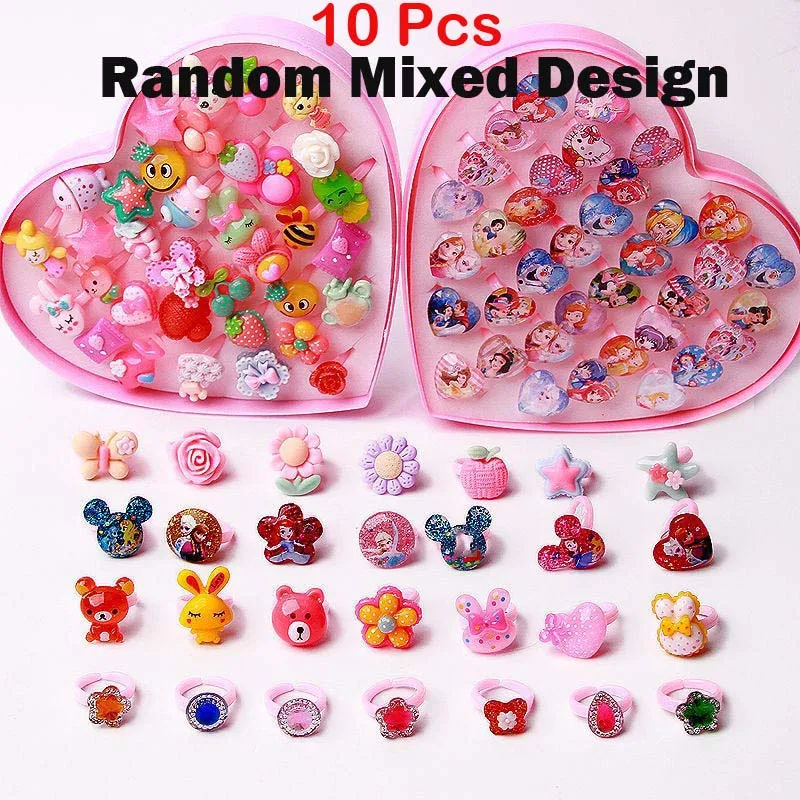 10Pcs Mixed Design 10 шт. мини Мультяшные кольца для детей на день рождения, подарки для мальчиков и девочек, подарочные сумочки для детского сада, вечерние игрушки - Цвет: 10Pcs Mixed Design