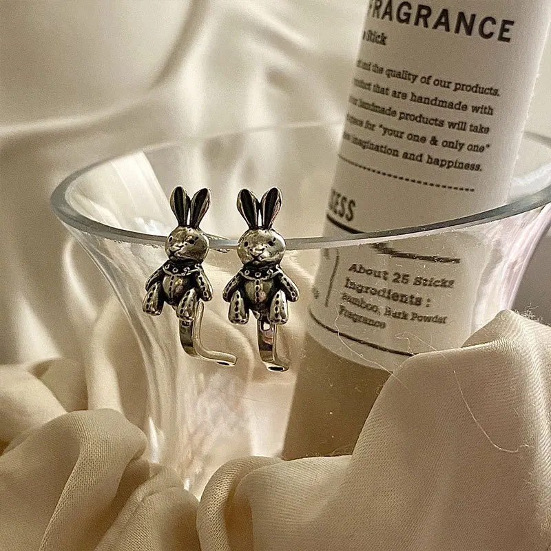 Серебряные ретро серьги в виде кролика для мужчин и женщин подходящие ко всему