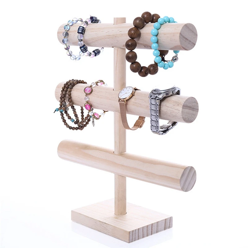 

2 Pcs Solid Wood Three-Layer Bracelet Stand, Bracelet Watch Storage,Household Jewelry Stand, Props Jewelry Display Stand