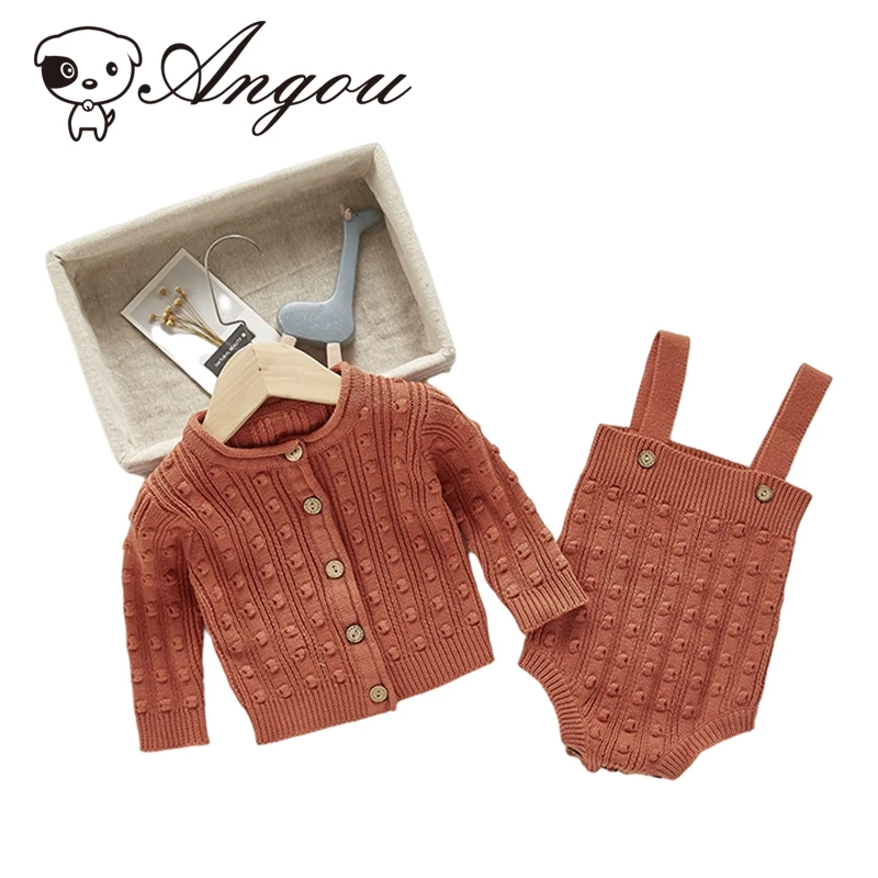 

Angou Winter Newborn Baby Girl Suit Dot Romper+Coat 2PCS Long Sleeves Cardigan Solid Color Spring Autumn Toddler Baby Clothes