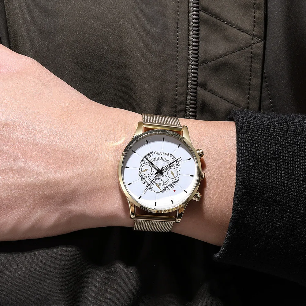 

Ultra Thin Luxury Brand Men Watch Alloy Three Dial Date Display Wristwatch Men's Business Quartz Watch Clock montre femme 2020