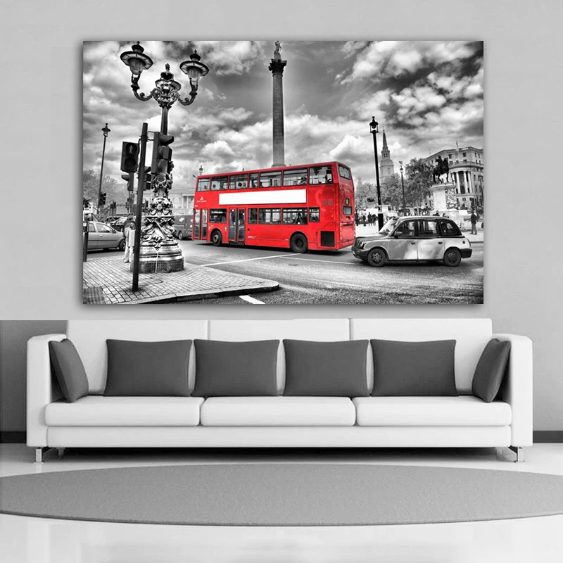 Лондонский пейзаж красный автомобиль Черно белый домашний современный декор