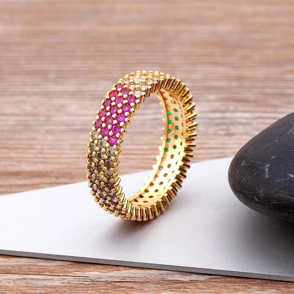 Лидер продаж Роскошные медные циркониевые Радуга кольца с настоящими