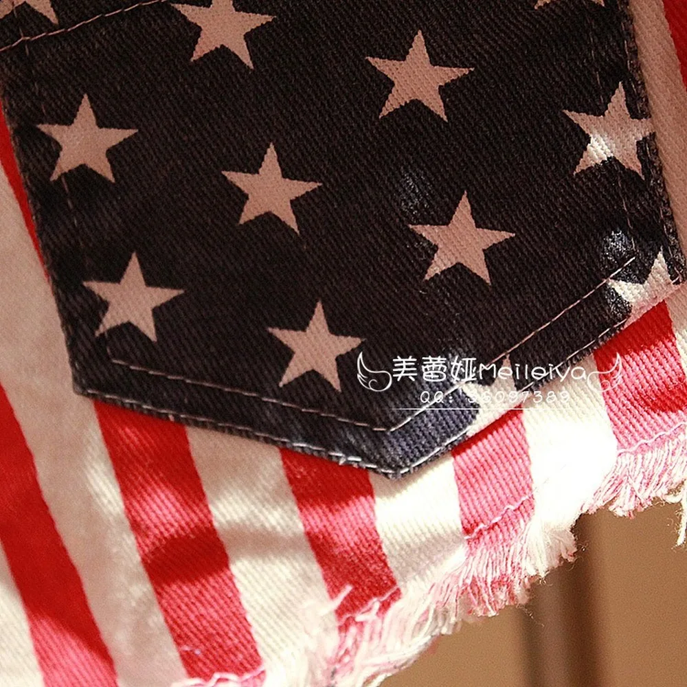

888 Women's Summer American Flag Denim Shorts Jeans Nightclub