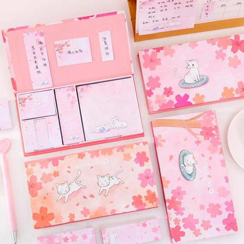 Набор стикеров на клейкой основе в виде сердца цветка вишни кота