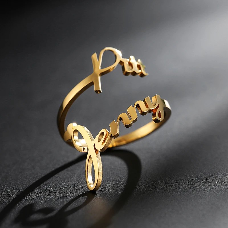 

Custom Personalized Double Name Adjustable Rings Couple Family For Men Women Name Ring Stainless Steel Jewelry