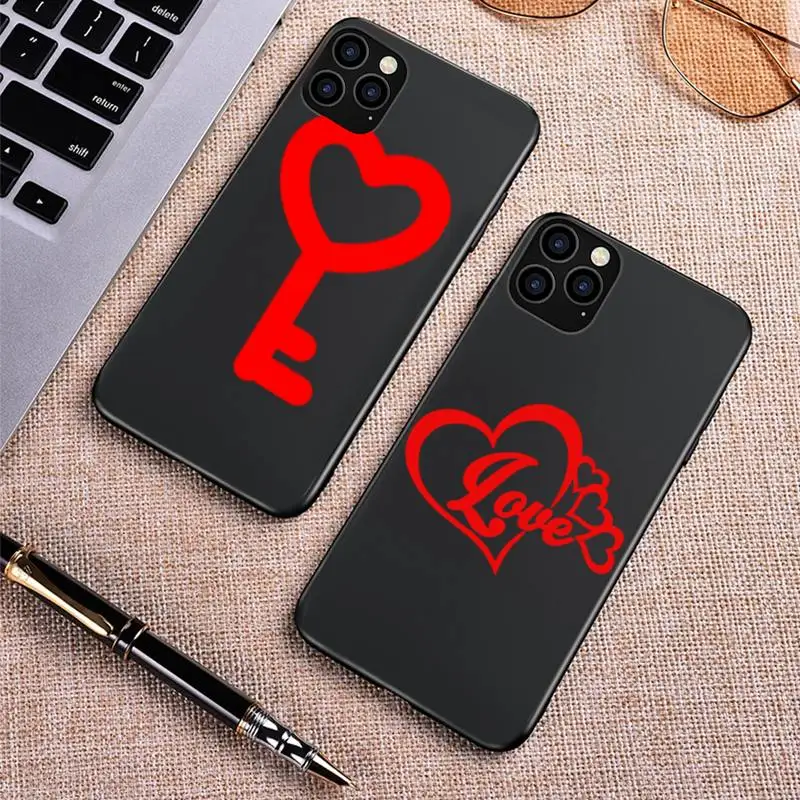 

Cute Love Heart lock key Phone Case for iPhone 8 7 6 6S Plus X SE 2020 XR 11 12 Pro mini pro XS MAX Silicone Case