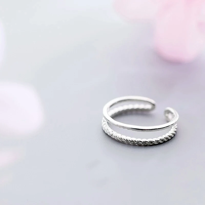 Кольца из серебра 925 пробы простые двухслойные открытые регулируемые модные