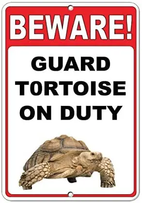 

Quote Metal Sign Beware! Guard Tortoise On Duty Funny Quote Aluminum Post Wall Home Decoration Sign for Driveway