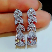 cute female drop earring engagement jewelry leavewater drop shape earring shining cubic zirconia new fashion bridal accessories