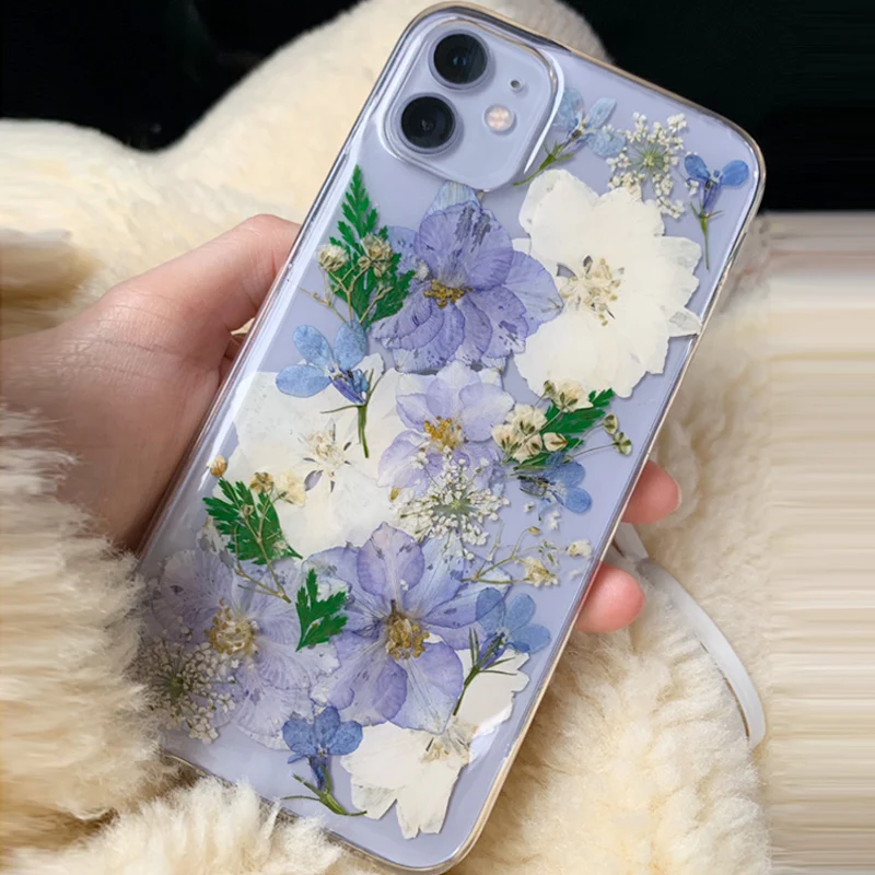 Real Pressed Dried Flower Handmade Clear Phone Case For iPhone 14 13 11 12 Pro Max X XS Max XR 7 8Plus 14 Pro max Case Cover