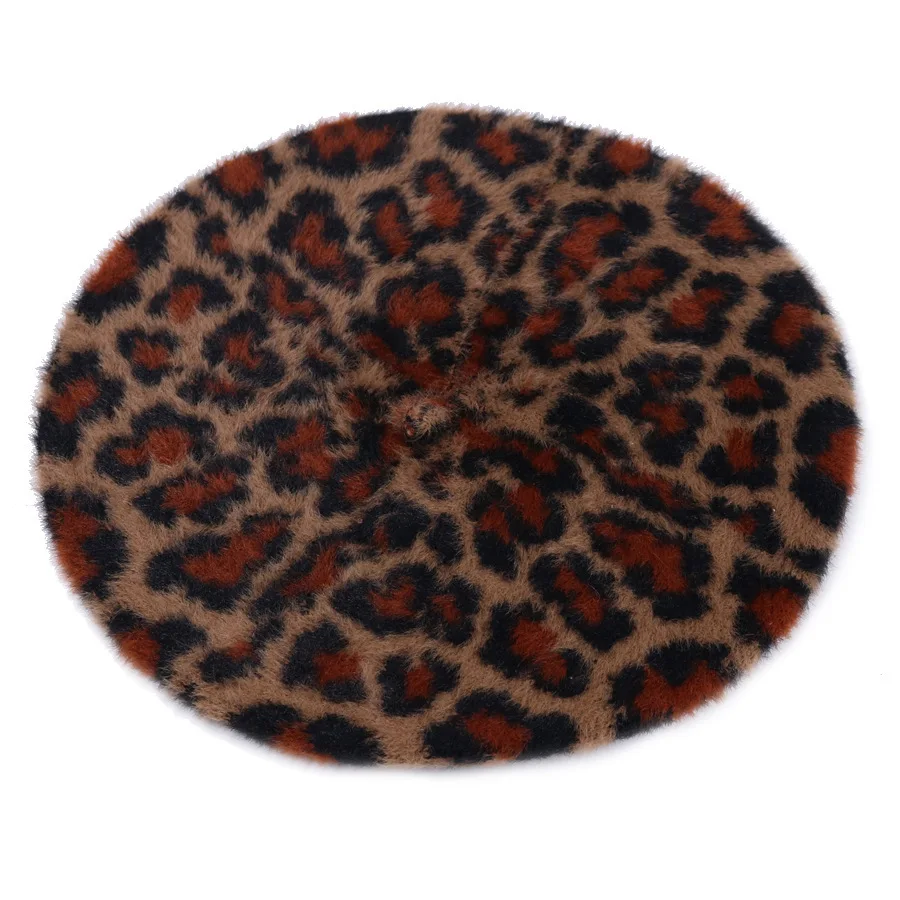 H7479 японский Леопардовый берет шляпа для женщин Имитация норки флис корейский