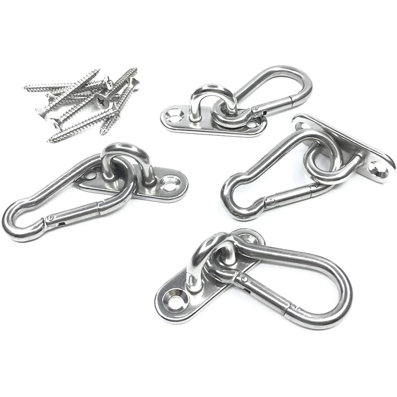 

8Pcs Stainless Steel Pad Eye Plate U Hooks + 8Pcs Stainless Steel Snap Hook Marine Hardware Staple Hook Loop with Screws