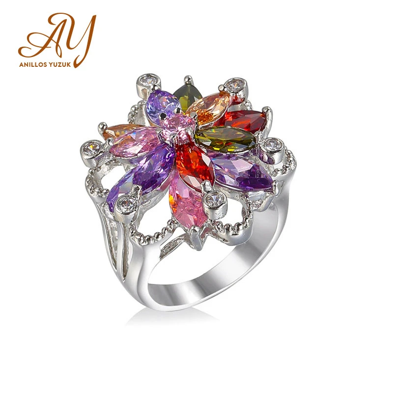 

Anillos Yuzuk женские 925 стерлингового серебра и изображениями красочного цветка топаз кольца кубический циркон Романтический обещание, ювелирн...