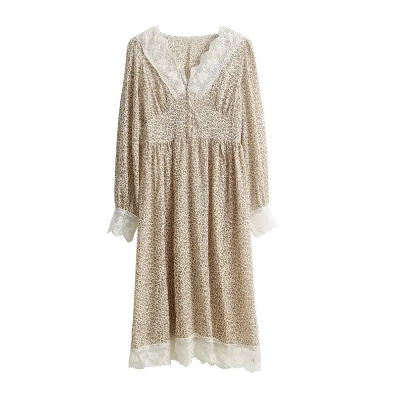 FINEWORDS японское милое кружевное платье с воротником и цветочным принтом летние