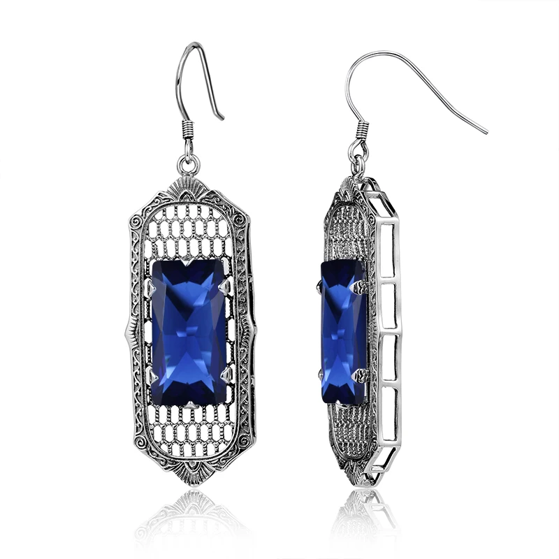 

Fashion Sapphire Earrings 925 Sterling Silver Trendy Women Anniversary Fine Jewelery Long Drop Earrings