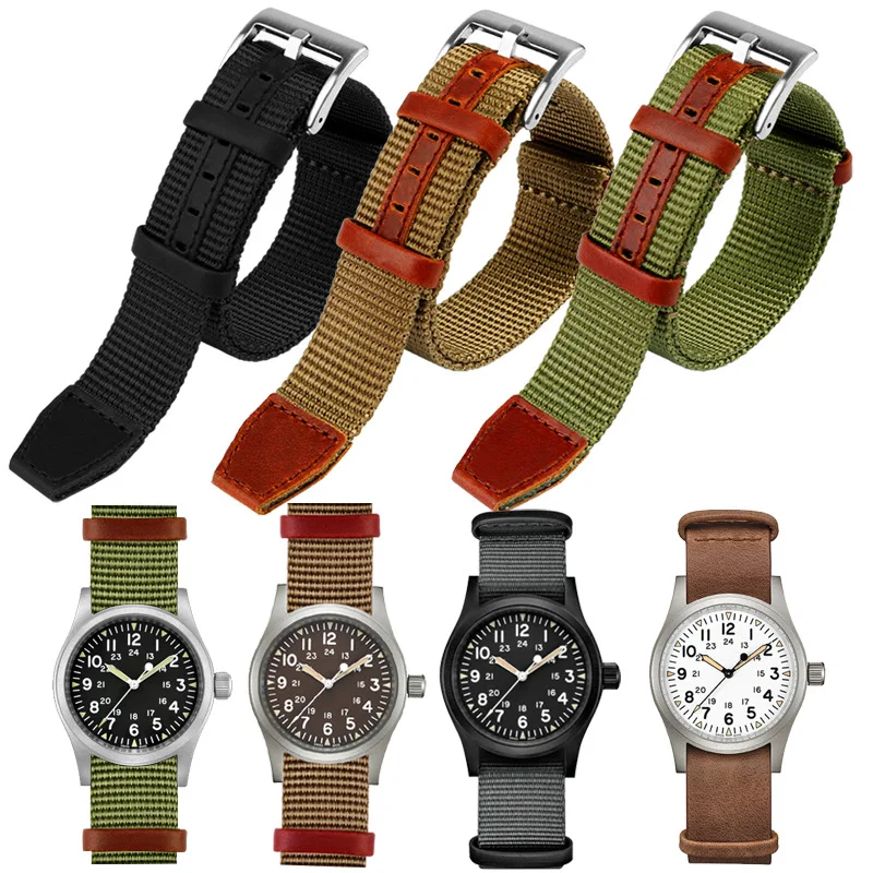 

20mm 22mm Premium Quality NATO Nylon Watchband Seatbelt Khaki Military Sport Canvas Wrist Band Bracelet for Hamilton Watch Strap