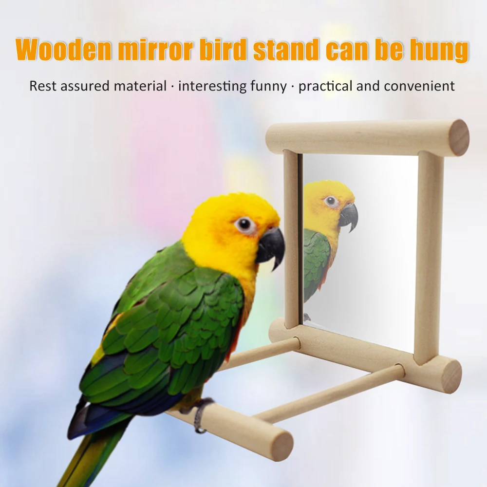

Cockatiel Parrots Climb Wooden Birdcage Accessories House Decoration Parrot Brid Pet Toy With Mirror Bird Pet Supplies