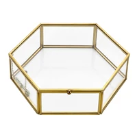 vintage glass jewelry box golden hexagonal jewelry display organizer home decorative box for storage trinket ring earring chest