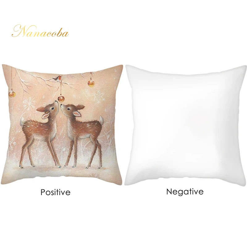 

Nanacoba Merry Christmas Pillow Case 45x45cm Deer In Snow Forest Picture Cushion Cover For Home Sofa Decor Pillowcases