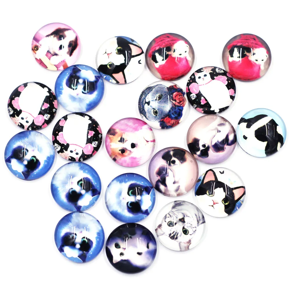 

10Pcs Cabochons Flat Back Photo Cameo Base Glass Round Dog Cat Deer Flower For Jewelry Making DIY Finding 20mm