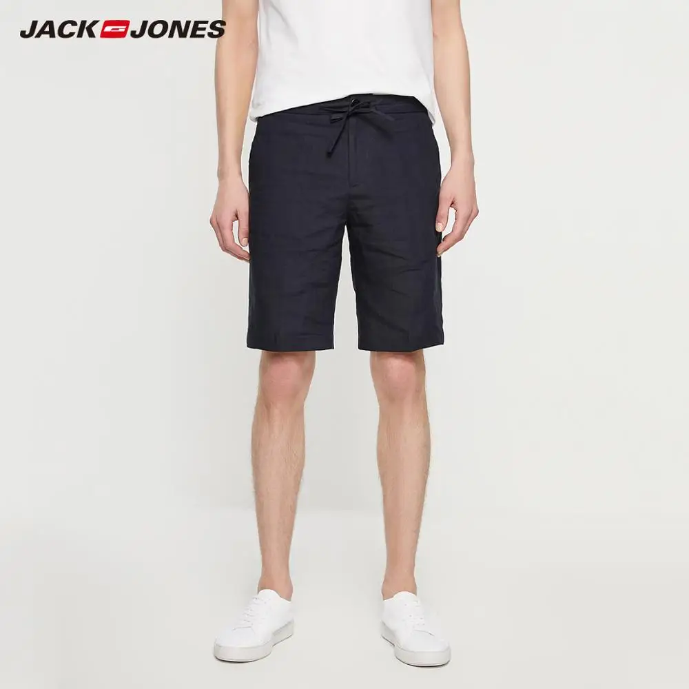 Мужские повседневные дышащие льняные шорты JackJones чистого цвета | 219215528 Мужская