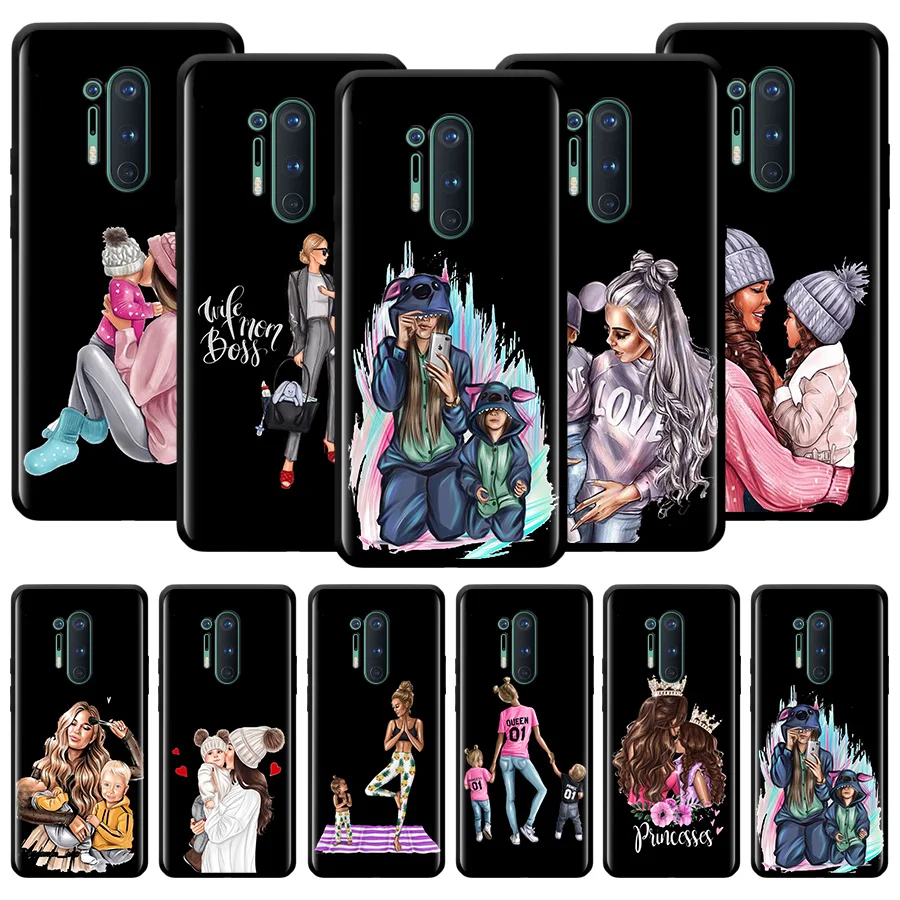 

Brown Hair Baby Mom Girl Son Luxury Phone Case For Oneplus Nord N100 N200 N10 7 8 9 7T 8T 9R 9RT CE 2 Z Pro 5G Silicone Cover