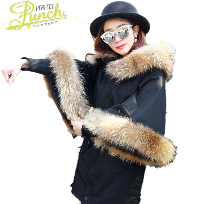 

Woman Jacket Autumn Winter European Flare sleeve Cloak Coat Big Raccoon Fur Collar Parka Army green Casual Coats ST072