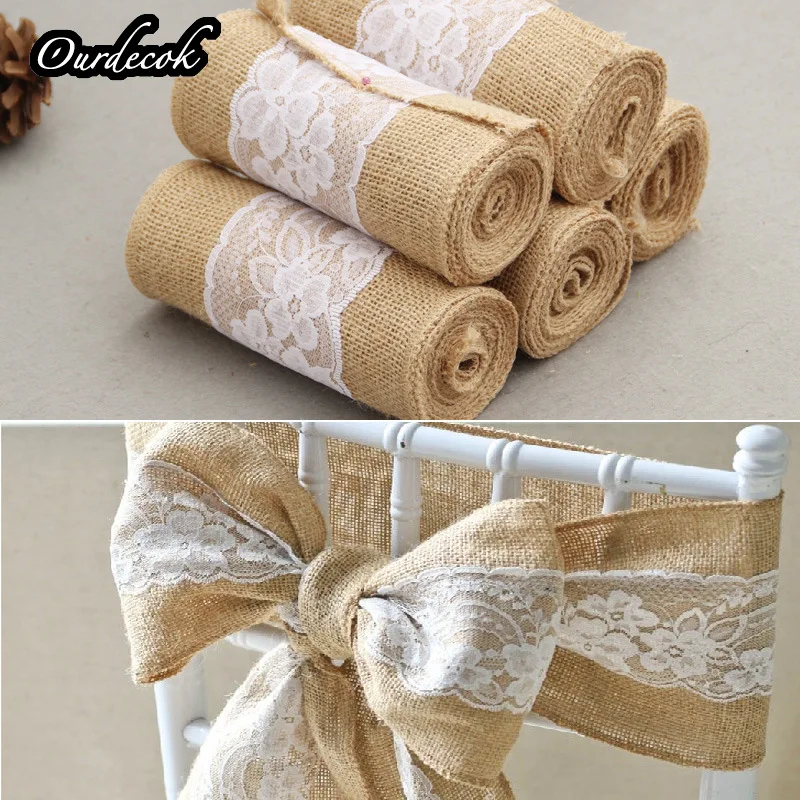 5 шт./лот винтажные чехлы на стулья из джутовой ленты с кружевной вышивкой