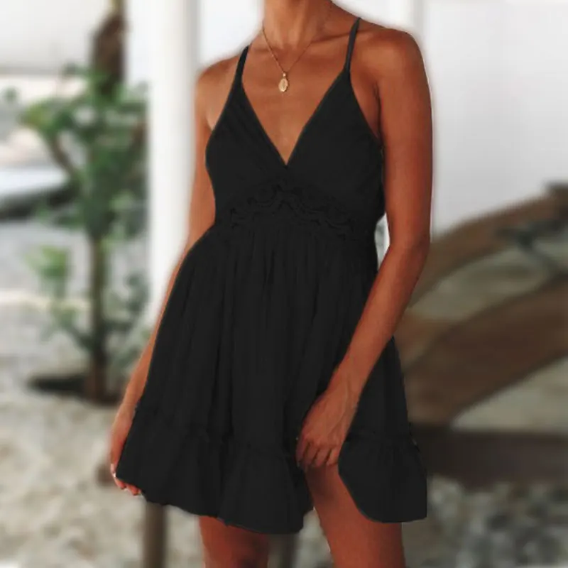 Кружевное женское платье-трапеция CINESSD на тонких бретелях без рукавов с открытой