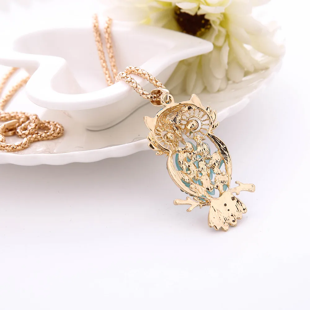 Модные женские красочные стразы в виде совы Милые ожерелья с подвеской и