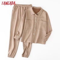 tangada womens coat solid suede oversized jacket pants set 2021 autumn winter suit coat 6l36